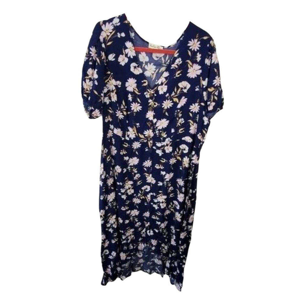 Indigo Rose Navy Blue Daisy Floral High Low Midi Dress Womens 2X Short Sleeve